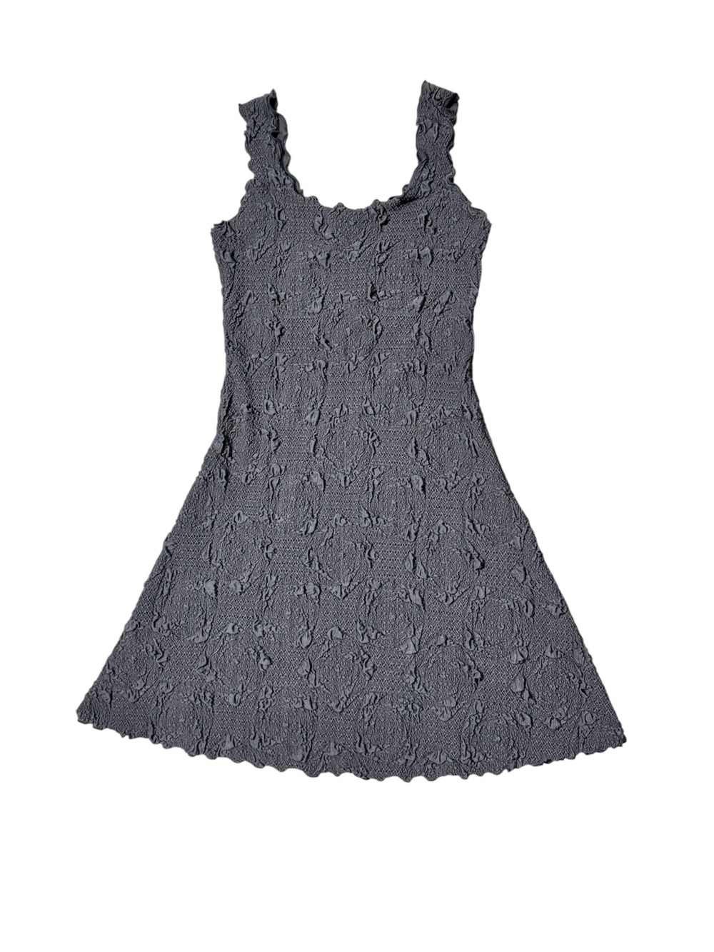 Haystacks Gray Artsy Textured Puckered Ruffle Stretch Knit Tank Dress Medium
